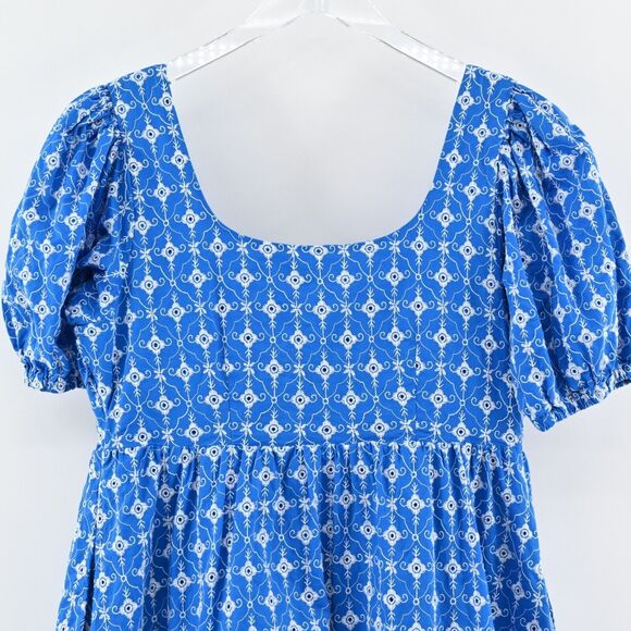 RHODE X TARGET Dress Sz S Blue Embroidered Eyelet Floral Cotton Puff Sleeve Mini - Picture 6 of 12